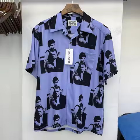 Classics WACKO MARIA Men Clothing Jazz Chet Baker Short Sleeve Japan Style Summer Loose Casual Retro