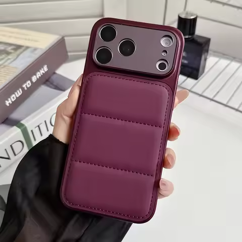 Fashion Down Jacket Air Cushion Phone Case For iPhone 18 Air 17 16 15 14 13 Pro Max Large Window Sol