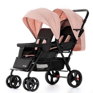 Twin Baby Stroller Lightweight Foldable Sitting and Lying Double Baby Stroller Front and Rear Seat Two-Child Stroller