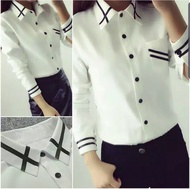 kemeja lengan panjang wanita motif garis full kancing depan /atasan wanita /pakaian wanita /kemeja