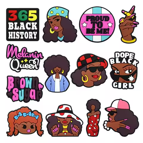 13-100Pcs Proud To Be Me Shoe Charms Fashion Black Woman PVC Slippers Button Decorations Fit Adult P