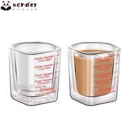 WONDER 2pcs Espresso Shot Glass, 6*6*5 CM Glass Measuring Cup, Expedient Black/Red Square Glass Cup Bar
