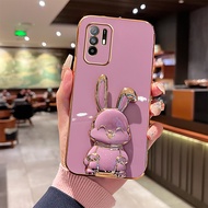 For OPPO Reno 2F 3 4 4Z 5 5Z 6 6Z 7 7Z 8T 8Pro 10 10Pro 5G CaseFashion Luxury Plating Phone Case with Cute Girls 3D Rabbit Stretch Stand Simple Soft Silicone Protective Cases Couple