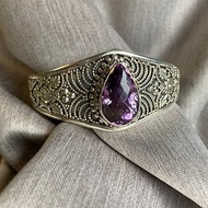 天然 紫水晶 C型手環 尼泊爾手工製 925純銀