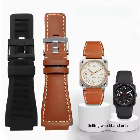 34*24mm Convex End Italian Calfskin Cowhide Watch Band For Bell Series BR01 BR03 Strap Watchband Bra