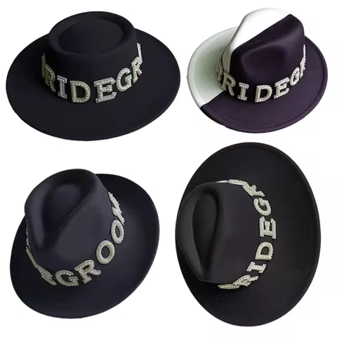 Mens Groom Black High-End Design Fedora Hat Four Seasons Hat Summer Beach Hat Elegant Pearl Straw Fe