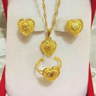 18k Bangkok gold 3in1 necklace earrings ring size adjustable
