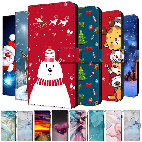 Christmas Marble Leather Cases For Nokia C30 C31 C32 X30 X20 G300 5.3 3.4 Phone Wallet Flip Cover Cu