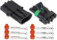 HIFROM (12 Kit of 3 Pin Way Waterproof Electrical Connector 1.5mm Series Terminals Heat Shrink Quick Locking Wire Harness Sockets 20-14 AWG