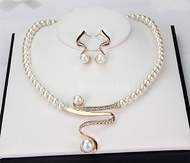 Women Bridal Wedding Party Pearl Rhinestone Necklace Earrings Jewelry Set