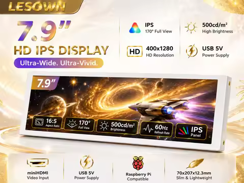 LESOWN 7.9'' Zero Setup Screen 400x1280 White HDTV DIY Micro PC Display 5:16
