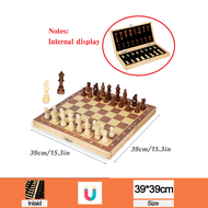 Wooden Chess Set Folding Magnetic Large Board With 34 Chess Pieces Interior For Storage Portable Tra