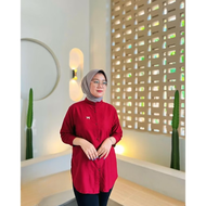 Baju Kemeja Blouse Atasan Outfit Wanita Populer Hitam Biru Navy Polos Rayon Twill Premium Fit Body P