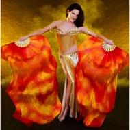 Support Customized Silk Fan Belly Dance Double Fan Extended Dance Fan Colorful Long Silk Fan Silk Lo