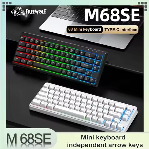 FREEWOLF M68SE Wired Mini Keyboard (68 Keys) Ergonomic, Dazzling Lights, Works with Multiple Systems