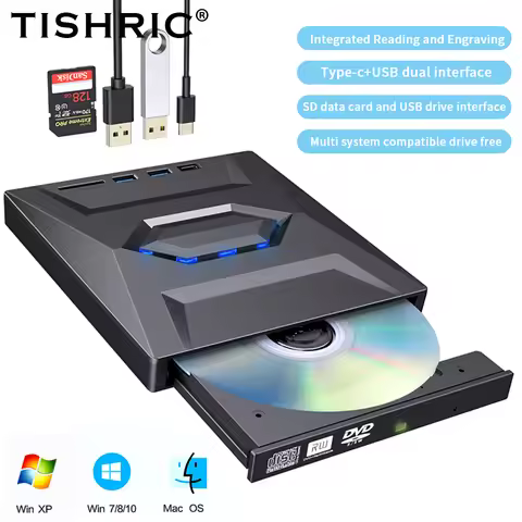 TISHRIC External DVD CD Drive Burner Reader DVD RW CD Type C/USB3.0 External CD And DVD Player Suppo