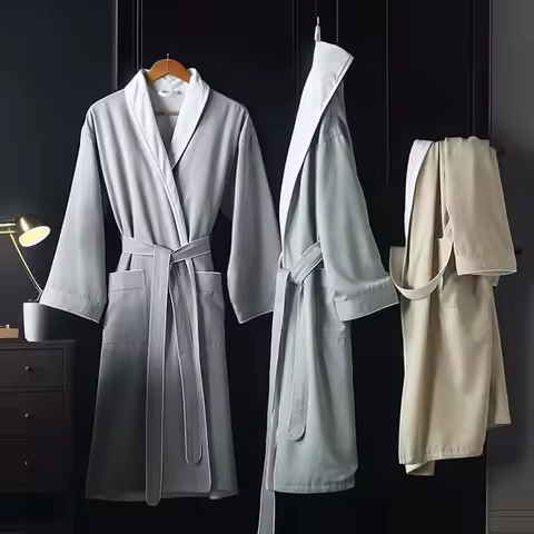 Couple 5 Star Hotel Bathrobe Autumn Long Sleeve Turn Down Collar Women Dressing Gown Luxury Kimono w
