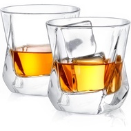 JoyJolt Aurora Crystal Whiskey Glass, 7.4oz Twisted Whiskey Glass Set (2pcs), Retro Style Wine Glass
