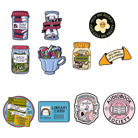 Book Lover Enamel Pins Reader Bookworm Brooches Book Is Medicine Badges Funny Reading Library Jewelr