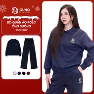 GUNO Women's Sweatshirt Set High Quality Polo Collar with Hack Straight Pants Fashion Embroidered Lo
