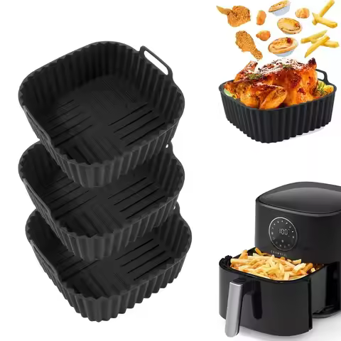 Air Fryer Silicone Liners Square Reusable Non Stick Basket Mat for 4-7QT Air Fryer Oven Microwave Ba