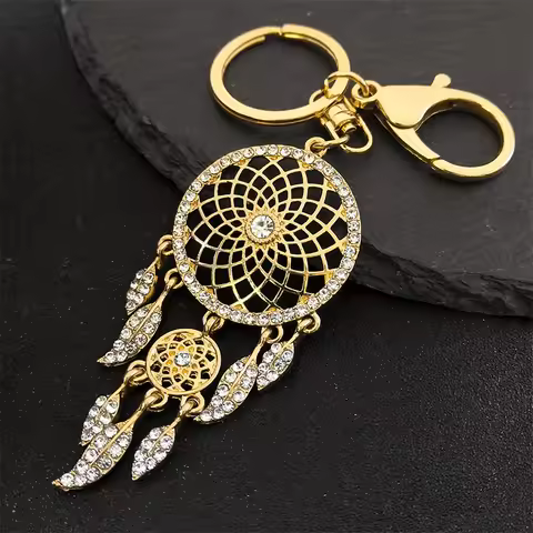 Bohemian Dream Cather Feather Tassel Key Chain Alloy Rhinestone Dreamcather Keyring for Women Men Ac