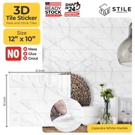 Calacata White Marble 3D Tiles Sticker Kitchen Bathroom Wall Tiles Sticker Self Adhesive Backsplash Clever Mosaic 12x10 inch Mosaic Self Adhesive Wallpaper Sticker PVC 3D Waterproof Oilproof Ceramic Tiles Stickers DIY Home Decor Kitchen Bathroom Toilet