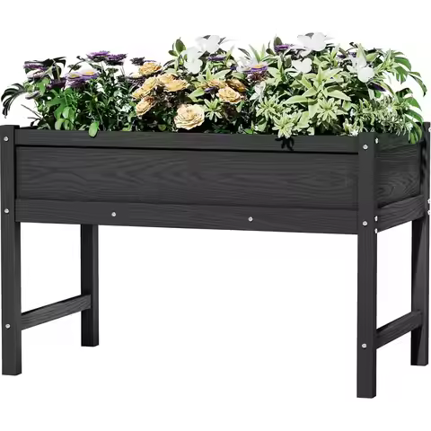 Elevated Weather-Resistant HDPE Garden Bed with Legs for Outdoor Planting of Seeds, Herbs, Flowers, 