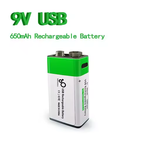 9V USB Rechargeable Li-Ion Battery 650mAh 1.5h Rapid Recharge with Type-C Charging for Toys Remote C