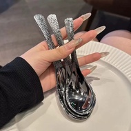 Retro Style Dessert Spoon Stainless Steel Hammer Pattern Spoon Home Thickened Spoon Cutlery Tablewar