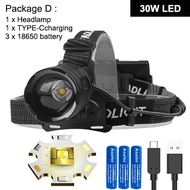 Asafee 6578 XHP70/30W LED Outdoor Headlight Super Bright Camping Work Light Telescopic Zoom 4-speed