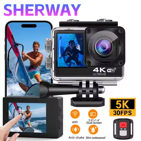 5K Action Camera 4K 60FPS 2" IPS Dual Touch Screen 4X Zoom Pro Action Cam 30M Waterproof WiFi Sports