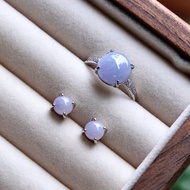 冰種紫翡翠蛋面戒指 耳環 天然緬甸翡翠A貨 紫羅蘭 翡翠蛋面