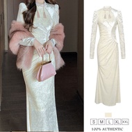 ZYHT EraVogue เดรสผู้หญิง เดรสสีครีม เดรสกี่เพ้า เดรสกำมะหยี่ เดรสทำงาน เดรสไฮโซ เดรสวินเทจ เดรสออกง