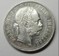 1884 奧匈帝國、弗朗茨·約瑟夫一世 1 FL銀幣 (奧匈帝國·建立於1867年2月〕