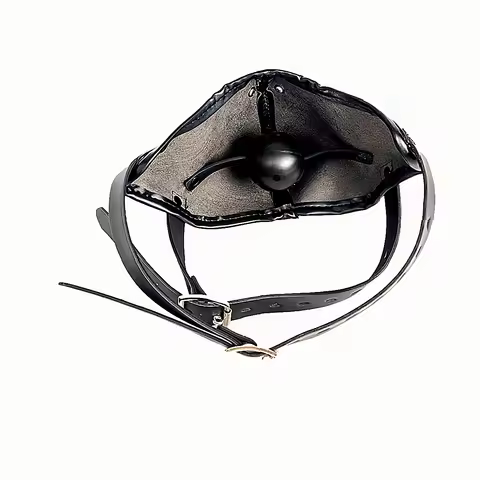 Fetish Bondage Head Harness With Slave Leather Hood Mask And Solid Ball Gag Creates Intense BDSM Sto
