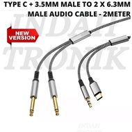 USB C/Type C + 3.5mm TRS Stereo Male to 2x 6.35mm Mono Male Audio Cable - 2 meter