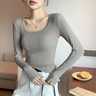 MISSO BJ1608 Pakaian Wanita Baju Atasan Lengan Panjang Inner Knit Rib Longsleve Squere Neck