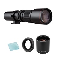 Camera Super Telephoto Lens 500mm F/8.0-32 Manual Zoom T-Mount  + 2X 500mm Teleconverter Lens + T2-E