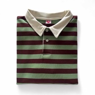 Pastelsmotel - Gym&Swim Polo Shirt. เสื้อแขนยาวโปโล ลายทาง ดีเทลปกสี ผ้ายืดทออย่างดี มีheadband ลายเ