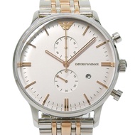 Emporio ARMANI AR-0399 不鏽鋼腕錶，銀色 x 金色，石英計時碼錶，白色錶盤，男士 [二手]