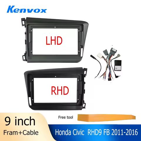 Double Din 9'' Android Car Radio Frame For Honda Civic 9 FB FK FD LHD 2011 - 2015 GPS DVD Stereo Vid