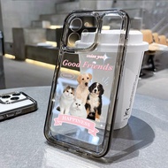 การ์ตูนแมวและสุนัขน่ารัก เคสไอโฟน11 กันกล้อง หรูหรา Soft TPU ใส เคส For iPhone 11 15 13 12 14 Pro Max X XR XS Max 7 8 Plus SE 2020 2022 14 15 Plus Phone Case แบบนิ่ม กัเคสโทรศัพท์ นิ่มกันกระแทก ซิลิโคนนิ่ม