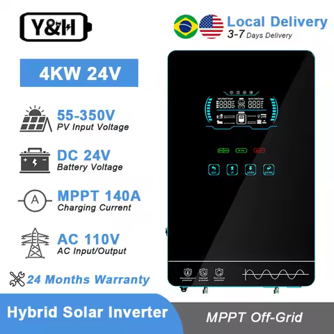 Y&H 4KW Hybrid Solar Inverter DC24V 120VAC Off Grid Pure sine wave Inverter Built 140A MPPT Solar Ch
