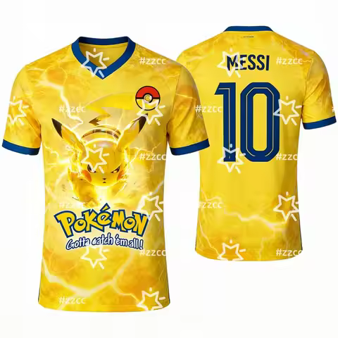 Pokemon Pikachu graphic T-shirt Messi football jersey Autumn Sports Dry Quickly Men's T-Shirt Childr