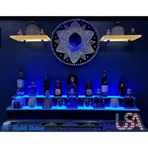 24" 2 Tier Wall Mounted Liquor Display Bar Shelves w/Wine Glass Rack