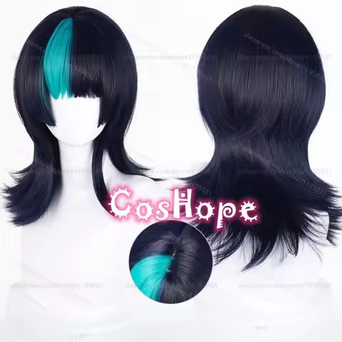 Anime Hoshi Kirara Cosplay Wig 45cm Short Black Blue Mixed Wig Heat Resistant Synthetic Wig for Hall