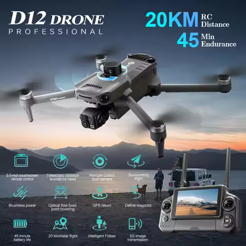 ZLL D12 Drone With 8K HD Camera Screen Remote GPS 360° Obstacle Avoidance 5G Wifi FPV Brushless Moto
