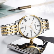 West Iron City Automatic Mechanical Watch Classic Gold Business Stainless Steel Band Calendar Men's 