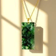 冰種辣綠花青翡翠無事牌項鍊 18K墜頭 | 天然緬甸A貨翡翠 | 送禮